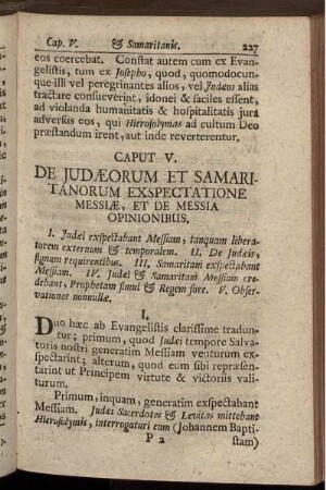 Caput V. De Judæorum Et Samaritanorum Exspectatione Messiæ, Et De Messia Opinionibus.