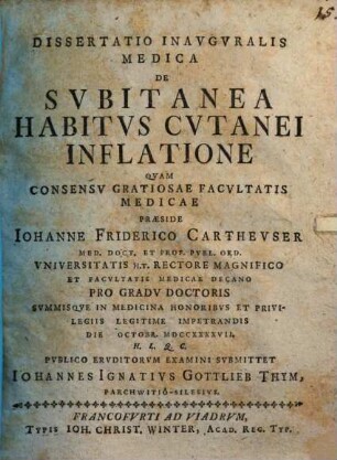 Diss. inaug. med. de subitanea habitus cutanei inflatione