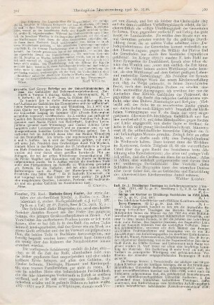 321-322 [Rezension] Finsler, Rudolf, Diethelm Georg Finsler, der letzte Antistes der zürcherischen Kirche. 2. Hälfte