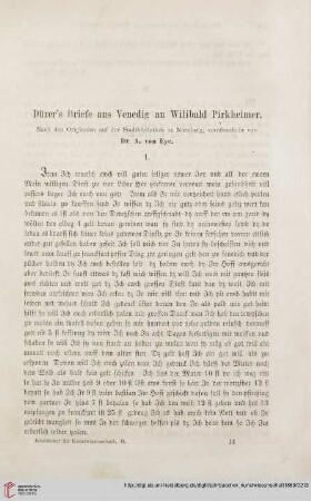 2: Dürer's Briefe aus Venedig an Wilibald Pirkheimer : nach den Originalen auf der Stadtbibliothek zu Nürnberg