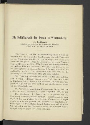 Die Schiffbarkeit der Donau in Württemberg.