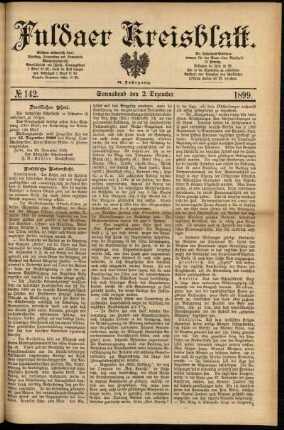Erste Ausgabe vom Samstag, den 02. Dezember 1899.