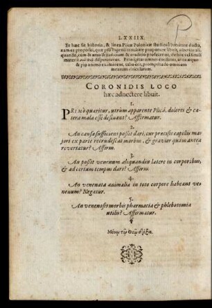 Coronidis Loco haec adnectere libuit.