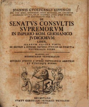 Liber de senatus consultis supremorum iudiciorum imp. rom. germ.