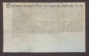 Graf Johann Reinhard von Hanau-Lichtenberg genehmigt, dass die Gemeinde Auenheim den ihr mit seiner Zustimmung von der Gemeinde Willstätt um 5000 fl. verkauften Halbteil am Hundsvelder Ried dem Jakob Milling zu Straßburg weiter cediere.
