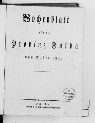 1841: Wochenblatt für die Provinz Fulda