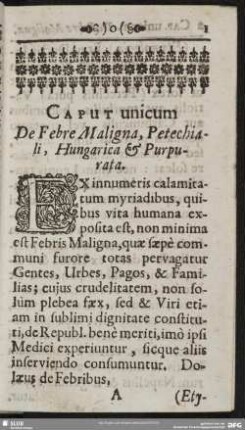 Caput unicum De Febre Maligna, Petechiali, Hungarica & Purpurata