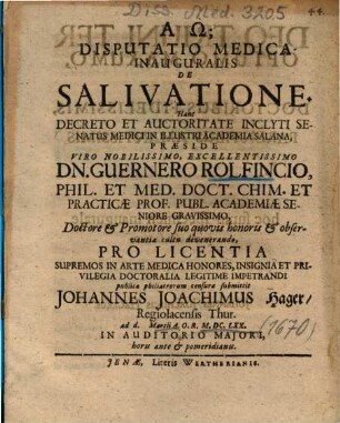 Disputatio Medica Inauguralis De Salivatione