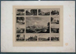 Stadtansicht von Dresden und 12 kleinere Ansichten aus der Stadt und der Umgebung