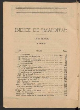 Índice de "¡Maldita!"