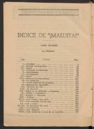 Índice de "¡Maldita!"