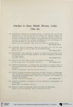 Arbeiten in Stein, Metall, Bronze, Leder, Glas etc. (Nr. 1178-1335)