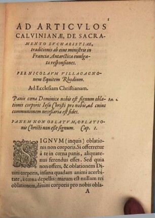 Ad articulos Calvinianae de sacramento Eucharistia traditionis Responsiones