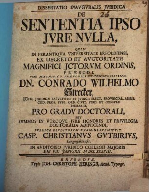 Diss. inaug. iur. de sententia ipso iure nulla