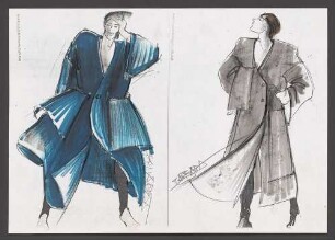 Modezeichnung: Zwei Frauen in Mänteln