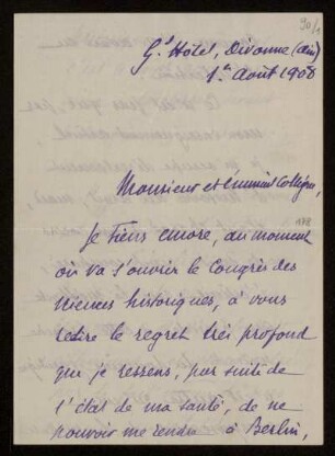 90: Brief von Raymond Saleilles an Otto von Gierke, Divonne (Ain), 1.8.1908