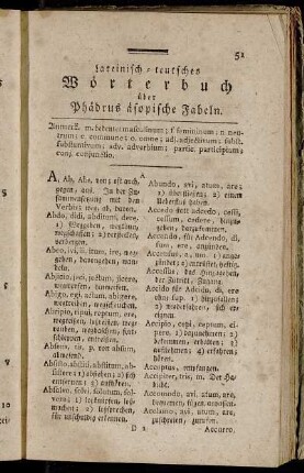 Lateinisch-teutsches Wörterbuch über Phädrus äsopische Fabeln.