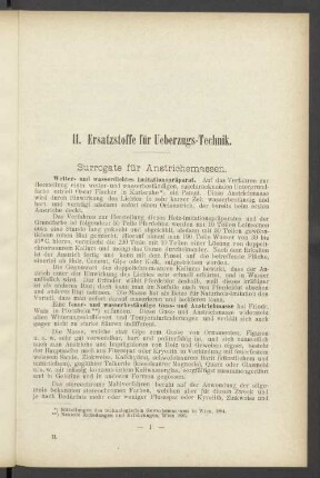 II. Ersatzstoffe für Ueberzugs-Technik