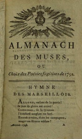 Almanach des muses : ou choix des poésies fugitives. 1793