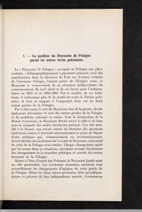 I. La position du Royaume de Pologne parmi les autres terres polonaises