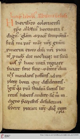Albuinus Eremita: Liber de virtutibus ad Heribertum archiepiscopum Coloniensem