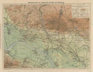 Karte von Radebeul und Umgebung, 1:12 500, Lithographie, 1897 : Meinholds Plan der Lössnitz bei Dresden mit Umgebung. - 1:12 500. - Dresden : Meinhold , [1897]. - 1 Kt. : mehrfarb. ; 68 x 51 cm. + in Umschl. (4 S.)