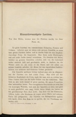 Einundzwanzigste Lection. Von dem Holze, woraus man die Paletten macht, von ihrer Form etc.