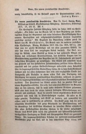 338-339 [Rezension] Bauer, Georg Lorenz, Die neuere protestantische Kenosislehre