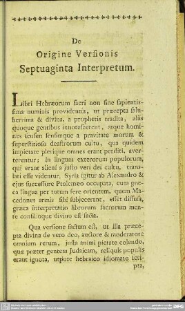 De Origine Versionis Septuaginta Interpretum