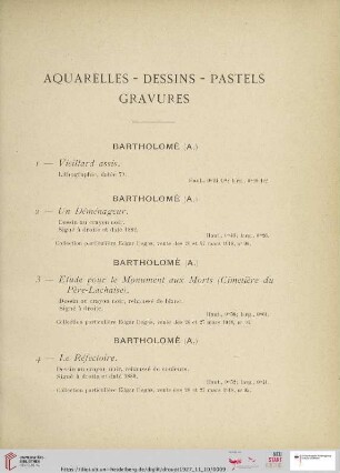 Aquarelles - Dessins - Pastels - Gravures (Nr. 1-61)