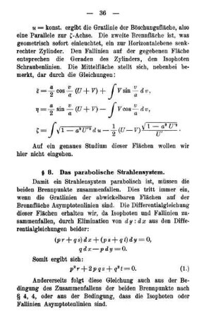 § 8. Das parabolische Strahlensystem.