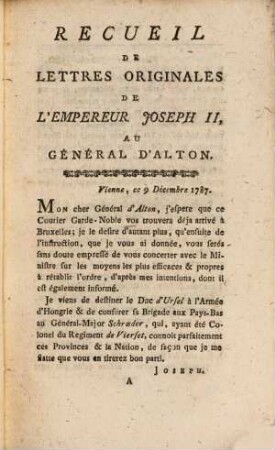 Recueil de lettres originales de l'empereur Joseph II