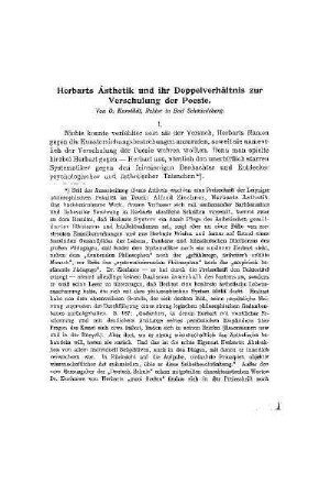 Herbarts Ästhetik und ihr Doppelverhältnis zur Verschulung der Poesie