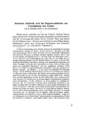 Herbarts Ästhetik und ihr Doppelverhältnis zur Verschulung der Poesie