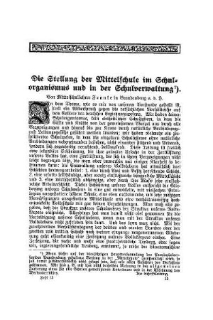 Die Stellung der Mittelschule im Schulorganismus und in der Schulverwaltung