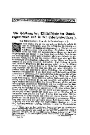 Die Stellung der Mittelschule im Schulorganismus und in der Schulverwaltung