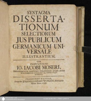 Syntagma Dissertationum Selectiorum Jus Publicum Germanicum Universale Illustrantium