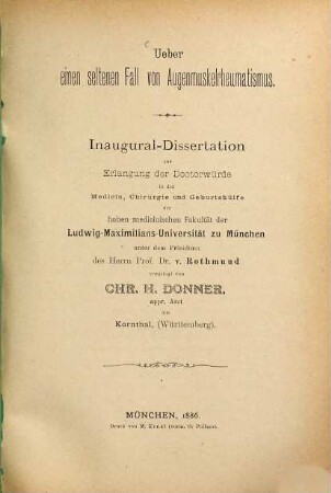 Ueber einen seltenen Fall von Augenmuskelrheumatismus : Inaugural-Dissertation