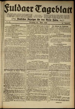 Erste Ausgabe vom Dienstag, den 22. Juni 1920.