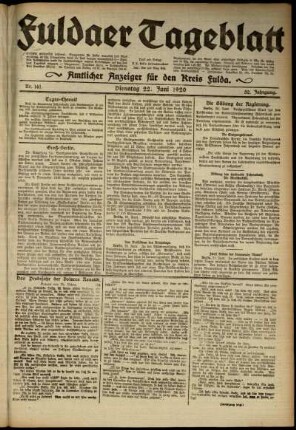Erste Ausgabe vom Dienstag, den 22. Juni 1920.