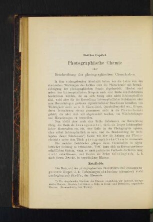 Drittes Capitel. Photographische Chemie oder Beschreibung der photographischen Chemikalien.