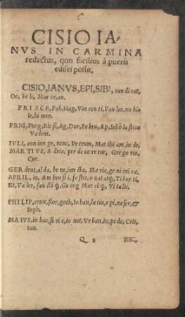 Cisio Ianus, In Carmina redactus ...