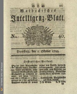 No. 40. Dienstag, den 1. Oktober 1793