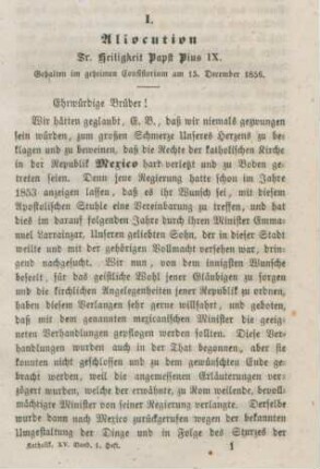 1-11 Allocution Sr. Heiligkeit Papst Pius IX. : gehalten im geheimen Consistorium am 15. December 1856