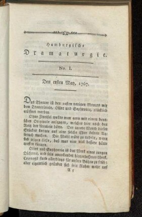 No. I. Den ersten May, 1767