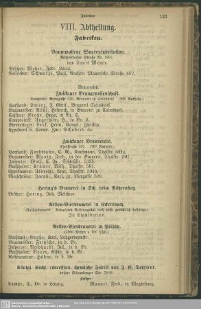 VIII. Abtheilung. Fabriken