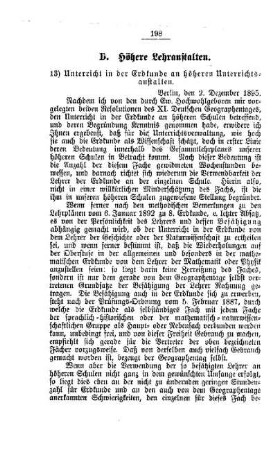 Unterricht in der Erdkunde an höheren Unterrichtsanstalten : [D. Höhere Lehranstalten]