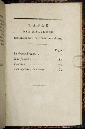 Table Des Matières contenues dans ce troisième volume