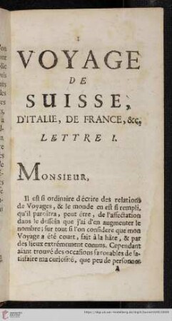 Voyage de Suisse, d'Italie, de France, &c.
