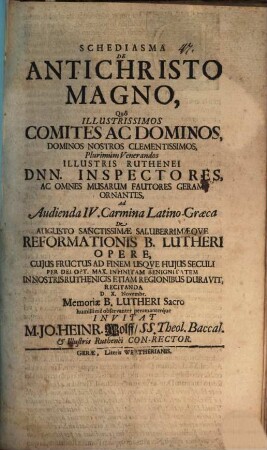 Schediasma de Antichristo magno